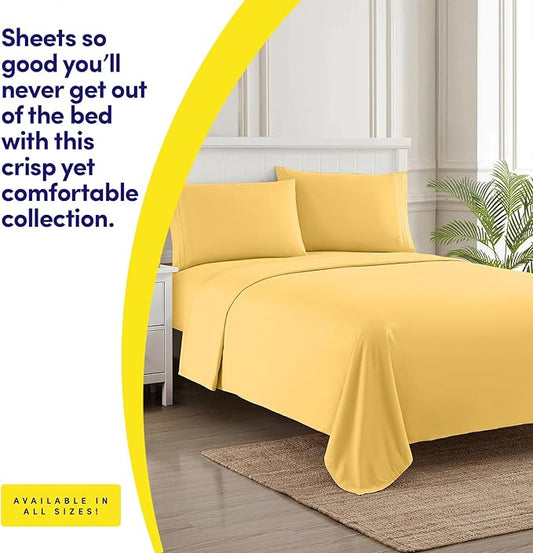 1500 Supreme Collection Twin Sheet Sets Yellow - 3 Piece Bed Sheets and Pillowcase Set for Twin Mattress - Extra Soft, Elastic Corner Straps, Deep Pocket Sheets, Twin Yellow