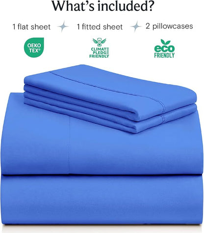 LuxClub 4 PC Sheet Set Bed Sheets Deep Pockets 16" Eco Friendly Wrinkle Free Cooling Machine Washable Hotel Bedding Silky Soft - Marine Blue King