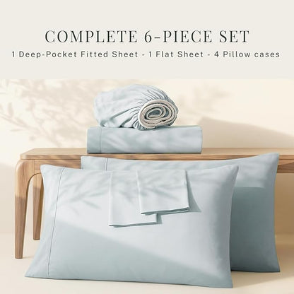 Hearth & Harbor Bed Sheets, Luxury Soft 6 Piece Bed Sheet Set Extra Deep Pocket Fitted Sheets Fits Mattress up to 21", Double Brushed Bedding Sheets & Pillowcases,