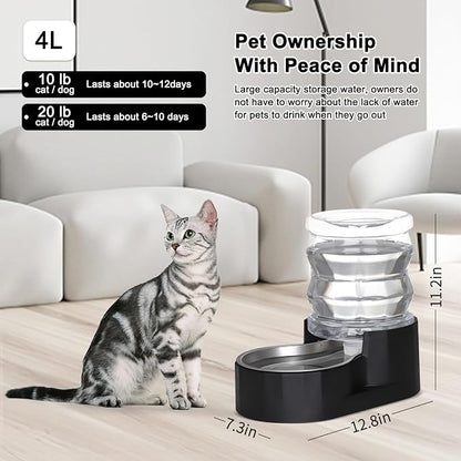RIZZARI 4L Gravity Cat Water Dispenser:Spill Resistant for Apartments | No Filter Required/Leak-Resistant Design/Easy to Refill,Easy to Clean/Stable Anti-Tip Base/Food-Grade Materials