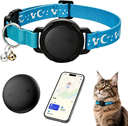 GPS Cat Tracker Collar (iOS & Android) - Real-Time Activity Tracking Blue | No Subscription Smart Pet Finder Tag, Works with Google Find Hub & Apple Find My App for Keys, Kitten Items