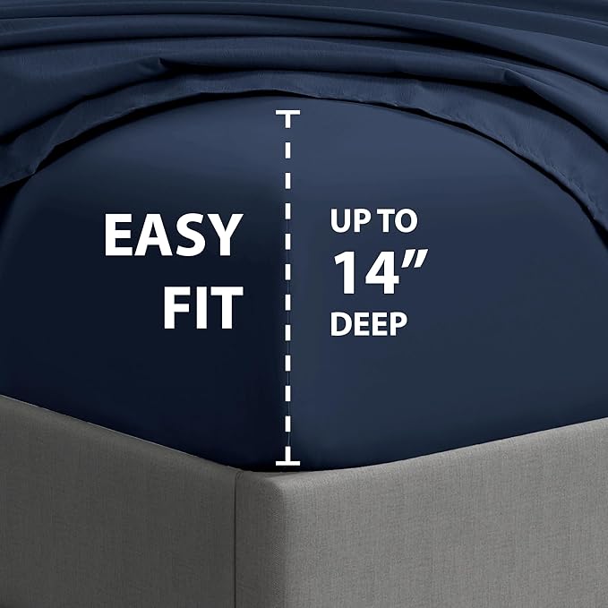 Cathay Home Essentials Ultra Soft Hypoallergenic Wrinkle Resistant Double Brushed Microfiber Bedding Sheet Set, Navy, Twin