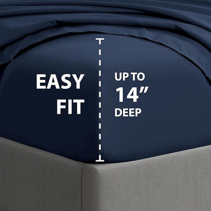 Cathay Home Essentials Ultra Soft Hypoallergenic Wrinkle Resistant Double Brushed Microfiber Bedding Sheet Set, Navy, Twin