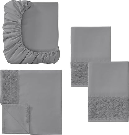 Modern Threads 4 Piece Microfiber Sheet Set – Soft Cooling Bed Sheets with Crochet Lace – Deep Pocket, Wrinkle Free, Breathable, Hotel Luxury Bedding, Charcoal Gray, King