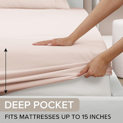 UGG Hedi Twin Sheet Set 3-Piece Luxury Cooling Sheets Deep Pockets Premium Bedding with 1 Pillow Sham Hypoallergenic Machine Washable Soft Lightweight Bed Set for Dorm or Kid Bunk, Twin, Shell Pink