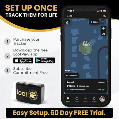 LootPaw+ GPS Cat Tracker Collar | Real Time Cat GPS Tracker with App & Vet Support | Lightweight Pet Tracker for Cats, Health & Activity Monitor | 60-Day Free Trial