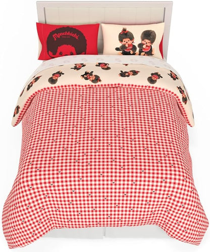 Monchhichi Bedding 7 Piece Full Bed Set, Soft Cozy Nostalgia Reversible Comforter and Sheet Set with Sham, (Officially Licensed Product) by Franco