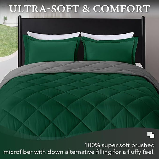 downluxe Twin Comforter Set - Dark Green and Grey Twin Comforter, Soft Bedding Sets for All Seasons -2 Pieces - 1 Comforter (66"x92") and 1 Pillow Sham(20"x26")
