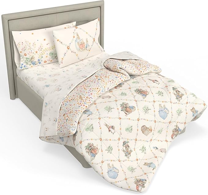 Peter Rabbit Book Bedding Set, Full Size 7-Piece Super Soft Fluffy Reversible Comforter & Sheet Set with Sham, Storybook Friends Easter & Spring, (100% Officially Licensed Product) by Franco Heritage