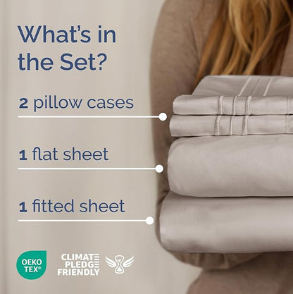 Full XL Bed Sheet - 4 Piece Full XL Bed Sheets Set - Soft, Breathable & Cooling - Hotel Luxury Bedding for Women, Men, Kids, Teens, Boys & Girls - Deep Pockets, Comfy, Fade & Wrinkle Free - Light Grey