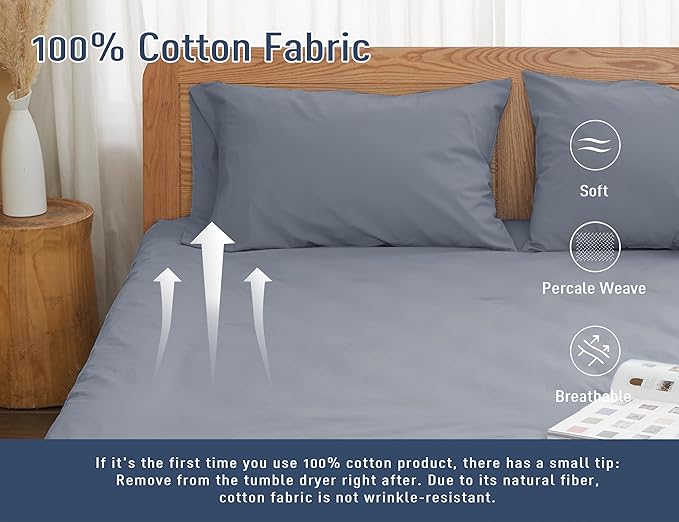 Pillow Cases, King Size Cotton Percale Weave Pillowcases, Pre-Shrunk Breathable and Hypoallergenic Pillowcases, Set of 2 (2 Piece King 20 Inch x 40 Inch, Dark Gray)