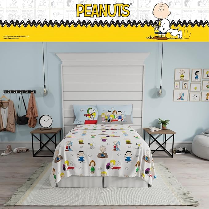 Collectibles Peanuts Snoopy Bedding Super Soft Cozy Microfiber 4 Piece Queen Sheet Set, (Officially Licensed Product) By Franco