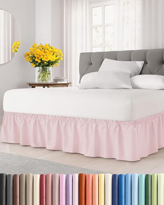 Wrap Around Dust Ruffle Bed Skirt - Lavender Pink - for Full Size Beds w/ 15 Inch Drop - Easy Fit Elastic Strap - Adjustable Pleated Bedskirt w/Brushed Fabric - Wrinkle Free, Women, Men, Kids & Teens