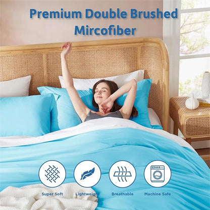 Nestl Bright Blue Duvet Cover Queen Size - Soft Double Brushed Queen Duvet Cover Set, 3 Piece, with Button Closure, 1 Duvet Cover 90x90 inches and 2 Pillow Shams