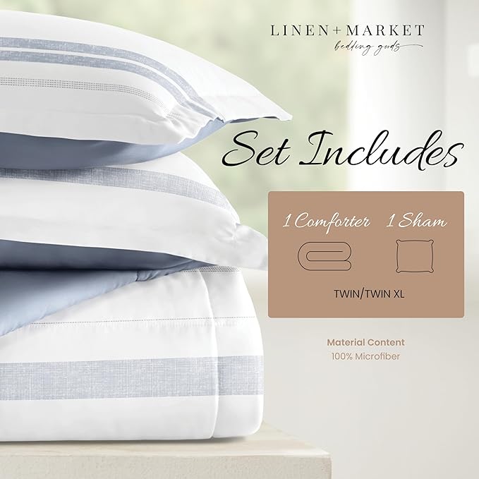 Linen Market Reversible Twin Size Comforter Set (3 Piece) - Bring Luxury Home with Our Soft and Lightweight Down Alternative Comforter Twin Set - This Includes Your Twin Comforter and 2 Pillow Shams