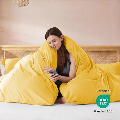 Nestl Yellow Duvet Cover Full Size - Soft Double Brushed Full Size Duvet Cover Set, 3 Piece, with Button Closure, 1 Duvet Cover 80x90 inches and 2 Pillow Shams