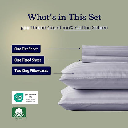 California Design Den - King Sheet Sets Deep Pocket, Soft 100% Cotton Sheets Deep Pockets Snug Fit Elastic, 500 Thread Count Sateen, Damask Stripe Bed Sheets (Stripe - Lavender)