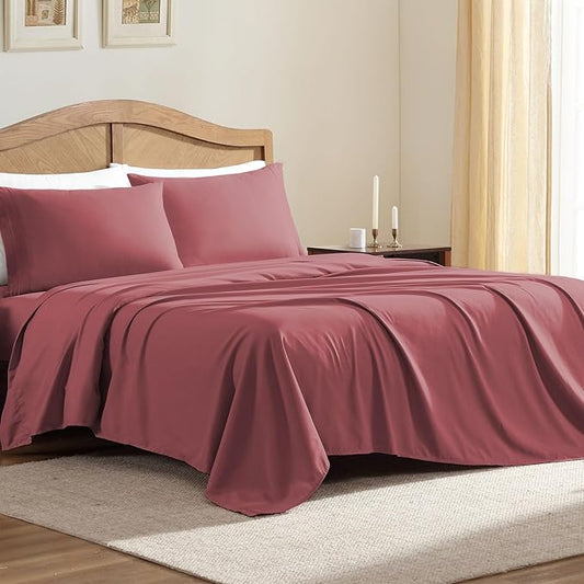 ClevaHome Sheet Set Queen Size, 4-Piece Bedding, Lightweight & Super Soft Easy Care Microfiber– Shrinkage & Fade Resistant Bedding Set with 14'' Deep Pockets (Dusty Rose)