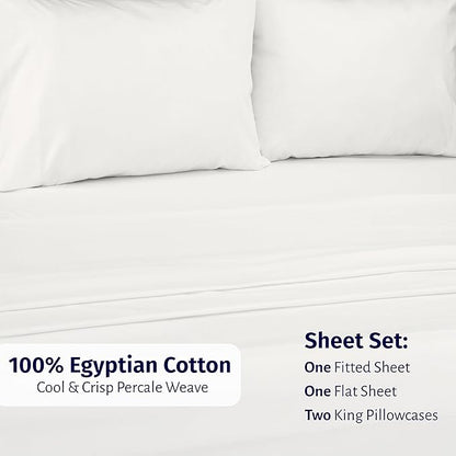 California Design Den King Size Sheets Set - Certified 100% Egyptian Cotton Sheets King Bed Sheet Set with Deep Pockets, Lightweight & Crisp Percale, Durable Luxury Bedding - Ivory