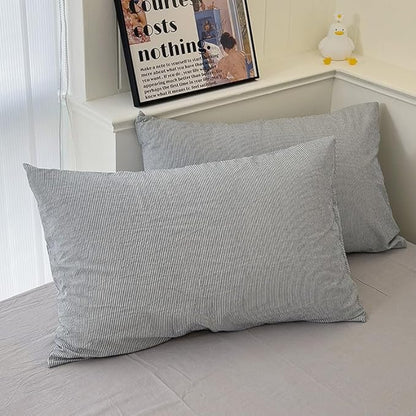 VM VOUGEMARKET Washed Cotton Grey Striped Duvet Cover Set King,Pinstripes Duvet Cover with 2 Pillowcases Modern Simple Farmhouse Style Bedding Set-Vertical Stripes