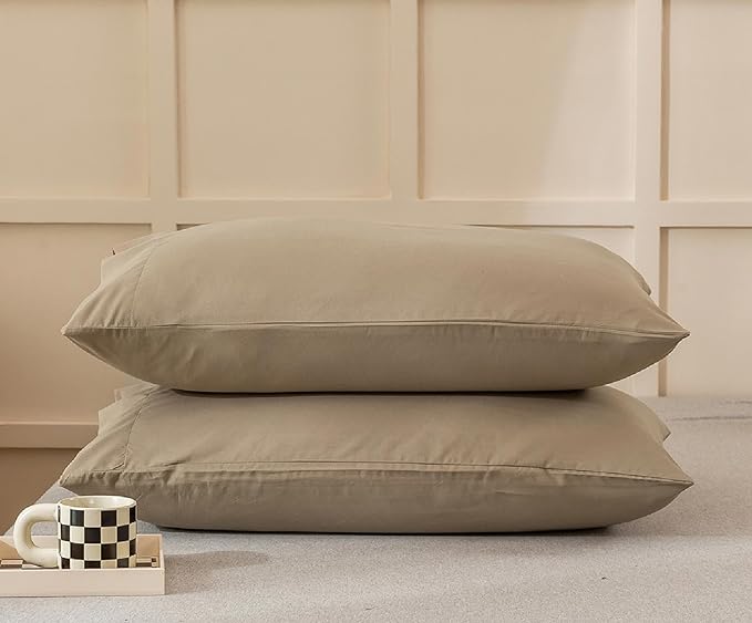 Microfiber Queen Bed Pillowcases 2 Pack, Super Soft Bed Pillow Covers Envelope Closure, Wrinkle, Fade and Stain Resistant, 20x30, Dark Beige
