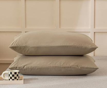 Microfiber Queen Bed Pillowcases 2 Pack, Super Soft Bed Pillow Covers Envelope Closure, Wrinkle, Fade and Stain Resistant, 20x30, Dark Beige