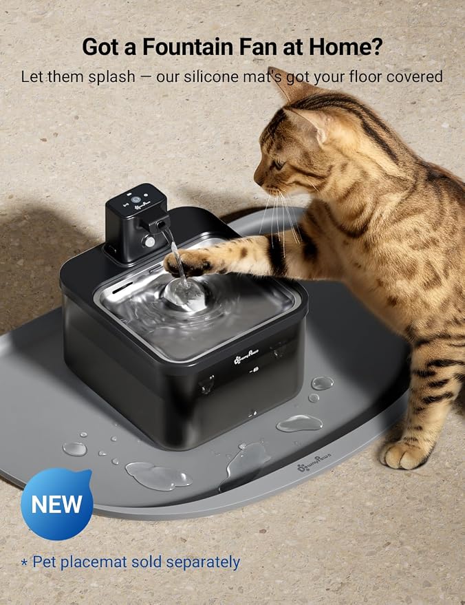 DownyPaws Cat Water Fountain Cordless, Pet Fountain, 84oz/2.5L, Black Pro | Wireless Cat Drinking Water Fountains for Cats Indoor, Fursink , Battery Operated, Motion Sensor, Ultra Quiet Pump, BPA-Free