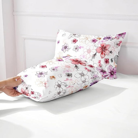 YIYEA Pillow Cases Standard Size Set of 4, Ultra Soft 1800TC Hotel Quality Double Brushed Microfiber Embroidered Pillowcases and Floral Pillow Covers, Envelope Closure, Fade Resistant (20"x26")