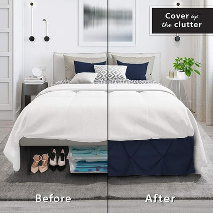 Nestl Navy Blue Bed Skirt - Pinch Pleat Full Size, 14" Drop, Premium Microfiber