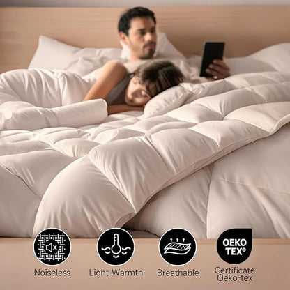 Beautyrest Luxury Hotel Collection King Size White Goose Feather Down Fiber Comforter,Ultra-Soft 100% Cotton Breathable Down Comforter Fluffy Duvet Insert,Light Warmth/King(106"x90")