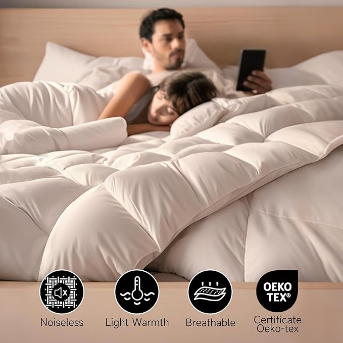 Beautyrest Luxury Hotel Collection Queen Size White Goose Feather Down Fiber Comforter,Ultra-Soft 100% Cotton Breathable Down Comforter Fluffy Duvet Insert,Light Warmth/Queen (90" W X 90" L)