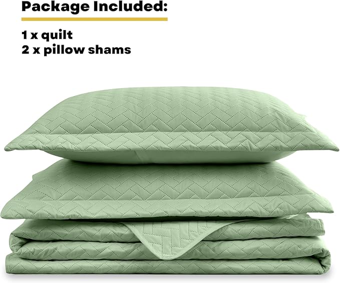 Maple&Stone Quilt Set Full/Queen, Lightweight Mint Green Bedspread Ultrasonic Chevron Pattern Light Coverlet for All Season Comforter Bedding Decor - 3 Piece Queen Size Bed Cover Sets