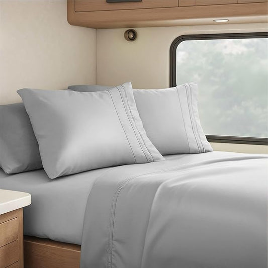 Clara Clark Bed Linen Set, Short Queen, 6 Piece, Microfiber, Silver