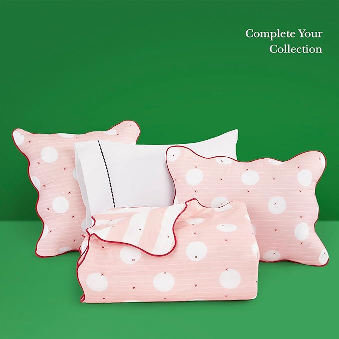 kate spade new york Stripe Dot 2-Piece Twin Quilt Bedding Set, 100% Cotton Reversible Cover, All Season Warmth Bedding, Machine Washable, Pink