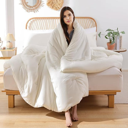 ROSGONIA Oversized King Comforter 120x120, 3pcs Super King Comforter (1 Ivory Comforter & 2 Pillowcases) Lightweight Warm Bedding Set Blanket Quilt