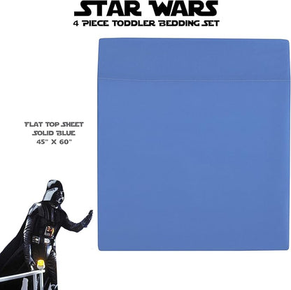 Disney Star Wars Galaxies Await 4 Piece Toddler Bedding Set Fitted Sheet, Pillow Case, Top Sheet, and Comforter Quilt - Blue
