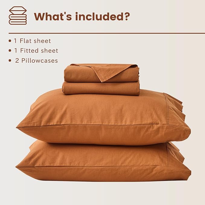 Bedlifes 100% French Linen Sheets California King Size 18-24" Extra Deep Pocket 4-Piece Set Breathable & Moisture-Wicking,Soft & Durable Sheets for Thick Mattresses(Brown)