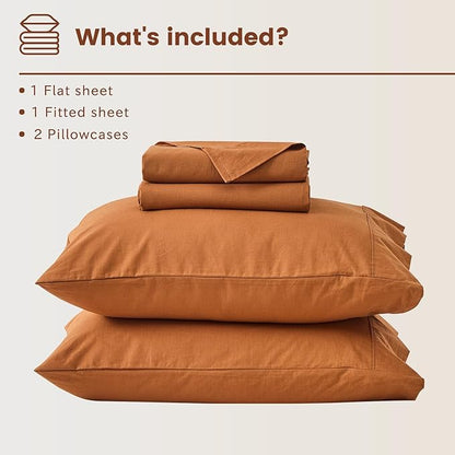Bedlifes 100% French Linen Sheets California King Size 18-24" Extra Deep Pocket 4-Piece Set Breathable & Moisture-Wicking,Soft & Durable Sheets for Thick Mattresses(Brown)