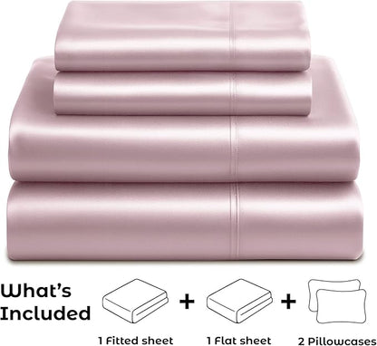Satin Sheets King [4-Piece, Champagne Pink] Hotel Luxury Silky Bed Sheets - Extra Soft 1800 Microfiber Sheet Set, Wrinkle, Fade, Stain Resistant - Deep Pocket Fitted Sheet, Flat Sheet, Pillow Cases