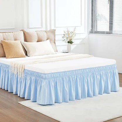 RIMELA Light Blue Bed Skirt King Size 18 Inch Drop, Elastic Bed Skirting for Bed Base and Frame, Bedding Dust Ruffle Easy to Install, Lightweight Wrap Around Adjustable Bedskirt