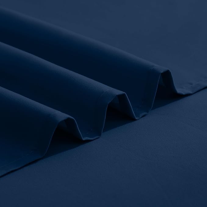 Elegant Comfort Luxurious 1500 Premium Hotel Quality Microfiber Three Line Embroidered Softest 5-Piece Bed Sheet Set, Wrinkle and Fade Resistant, Split King, Navy