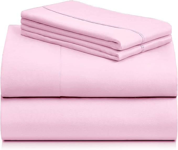 LuxClub 4 PC Sheet Set Bed Sheets Deep Pockets 16" Eco Friendly Wrinkle Free Cooling Machine Washable Hotel Bedding Silky Soft - Powder Pink California King