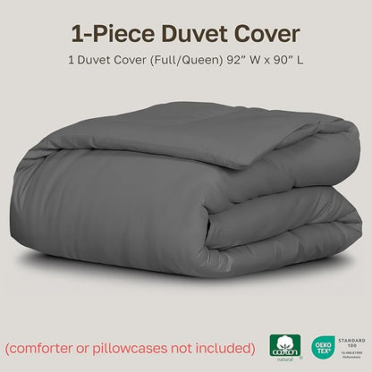 California Design Den Full/Queen 100% Cotton Duvet Cover Only - Winner Good Housekeeping Best Bedding Awards 2025, 400 Thread Count, Sateen Duvet Covers Queen, Button Closure & Corner Ties - Grey