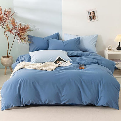 Luxlovery Blue Comforter Set Twin Men Women Solid Lake Blue Bedding Set Quilts Blanket Soft Breathable 3 Piece Comforter Set with 2 Pillowcases for Adults Kids