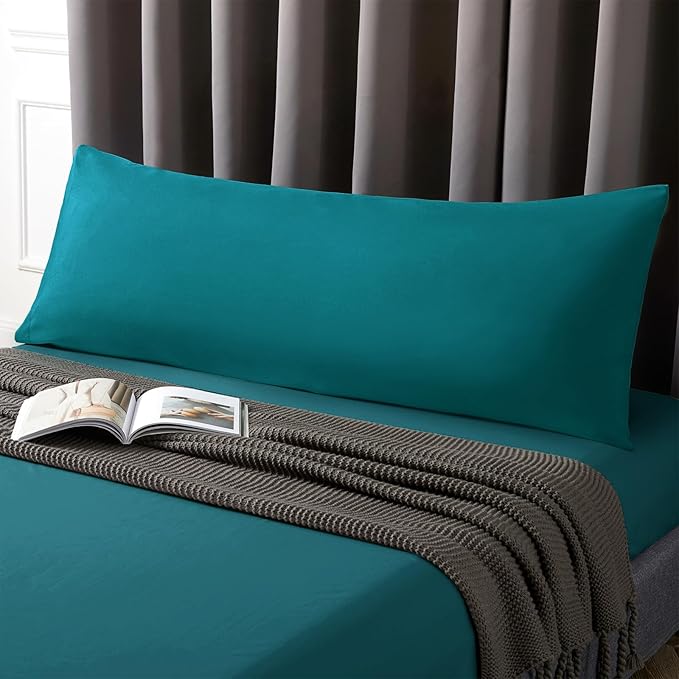MILVOWOC 2Pcs Brushed Microfiber Body Pillowcases - 20 x 48 Inch, Teal Pillow Case Set Non Slip Envelope Pillow Cover with Moisture Absorption and Anti-Wrinkle