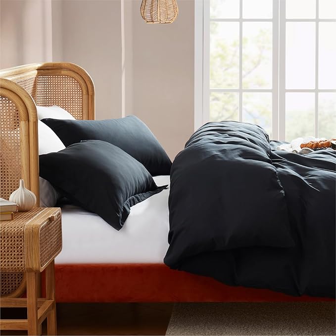 Nestl Black Duvet Cover Queen Size - Soft Double Brushed Queen Duvet Cover Set, 3 Piece, with Button Closure, 1 Duvet Cover 90x90 inches and 2 Pillow Shams