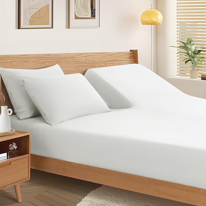 SiinvdaBZX Split Top King Fitted Sheet Only for Adjustable Bed, Ultra-Soft Microfiber 34 Inch Top Split Head Sheets Half Split King Bottom Sheet, Fits 14" -16" Deep Pocket, White