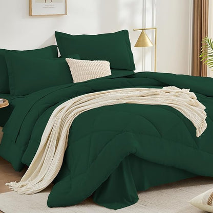 FUANNA 7 Pieces King Size Comforter Set, All Season Bed in a Bag King Size, Luxury Soft Bedding Sets with Comforter, Flat Sheet, Fitted Sheet, Pillowcases & Pillow Shams, Emerald Green