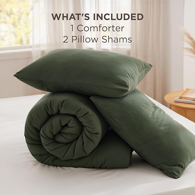 Bedsure Full Size Comforter Set Olive Green, Soft Prewashed Full Bedding, Quilted Comforter with Clover Design, Down Alternative Comforter for All Seasons, 3 Pieces Bed Set with 2 Pillow Shams