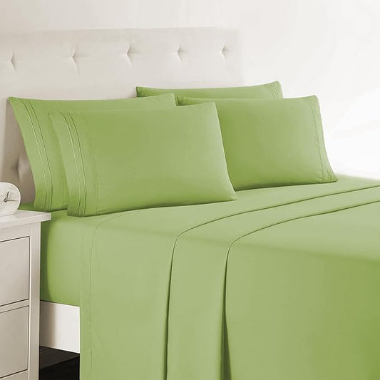 Clara Clark Twin Sheets, 5 Piece Set - Hotel Luxury Sheets for Twin Size Bed, Super Soft Bedding Set, Twin Size, Garden Green